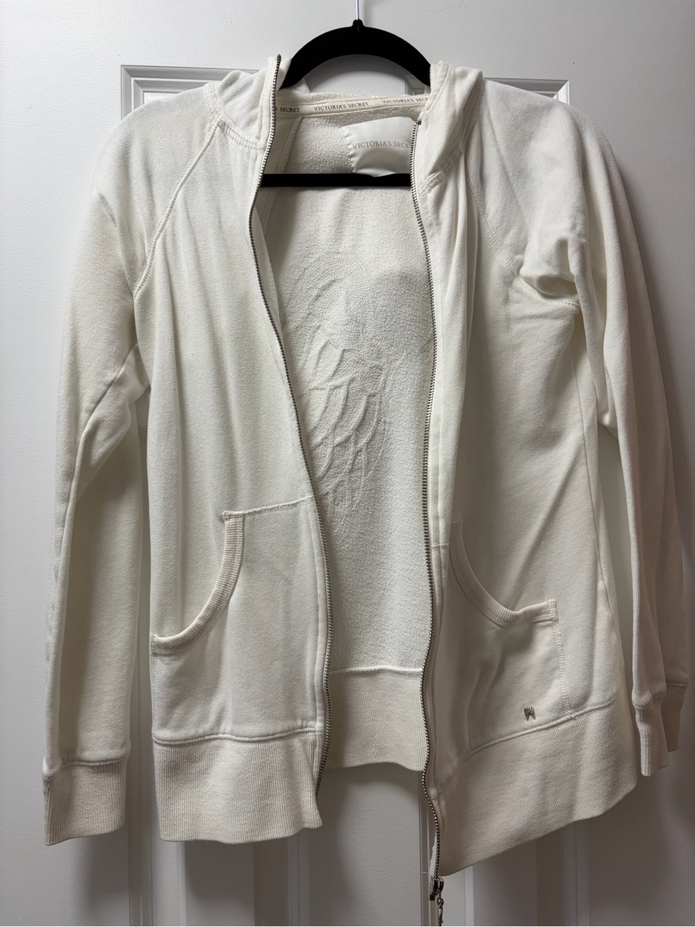 Victorias Secret Cream Angel Wing Zip-Up Hooded Sweatshirt